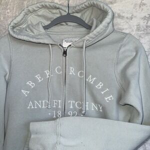 Abercrombie Fitch Hoodie Womens XS Blue Spell Out‎ Full Zip Logo Ladies Soft